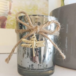 Silver Tealight Holder-With Dragonfly Embellishment