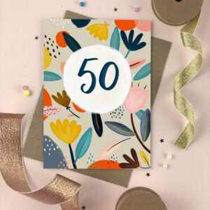 Fifty Birthday Floral Milestone Greetings Card