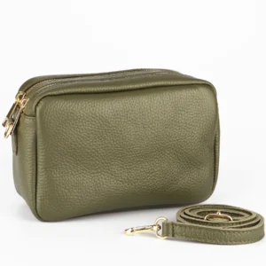 Ladies Khaki Leather Crossbody Camera Bag