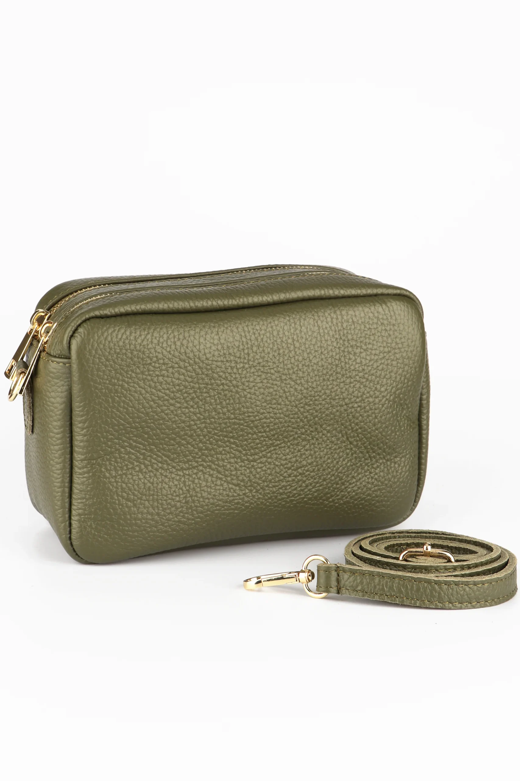 Ladies Khaki Leather Crossbody Camera Bag